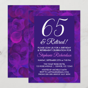 Elegantes Lila 65 und Party für die müde Altersver Einladung