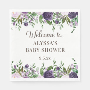 Elegantes lila Aquarell-Blumen-Mädchen-Baby-Party Serviette