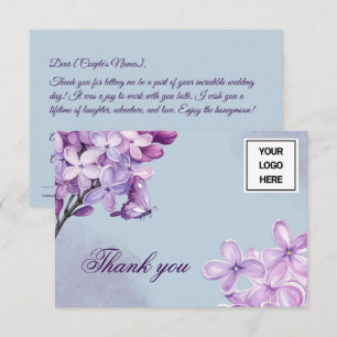 Elegantes lila Aquarell-Logo für Hochzeitsplaner Dankeskarte