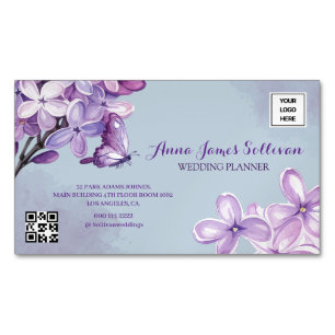 Elegantes lila Aquarell-Logo für Hochzeitsplaner Magnetische Visitenkarte