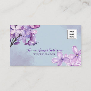 Elegantes lila Aquarell-Logo für Hochzeitsplaner Telefonnummerkarte