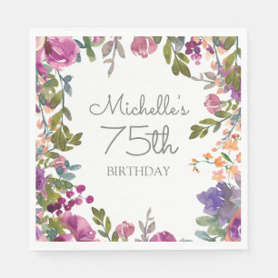 Elegantes Lila Aquarellfarben, Flora 75. Geburtsta Serviette