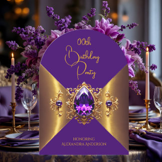 Elegantes Lila Birthday Gold Golden Jewel Einladung
