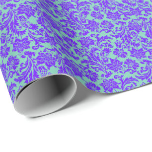 Elegantes lila Blumen-Damask auf Tealgrünem Hinter Geschenkpapier