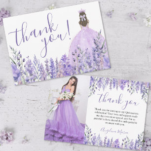 Elegantes lila Blumen Quinceañera Foto Dankeskarte