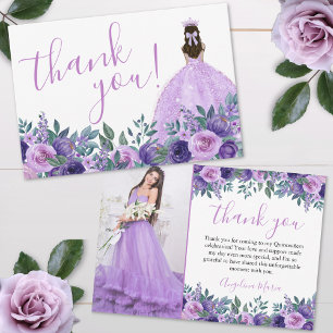 Elegantes lila Blumen Quinceañera Foto Dankeskarte
