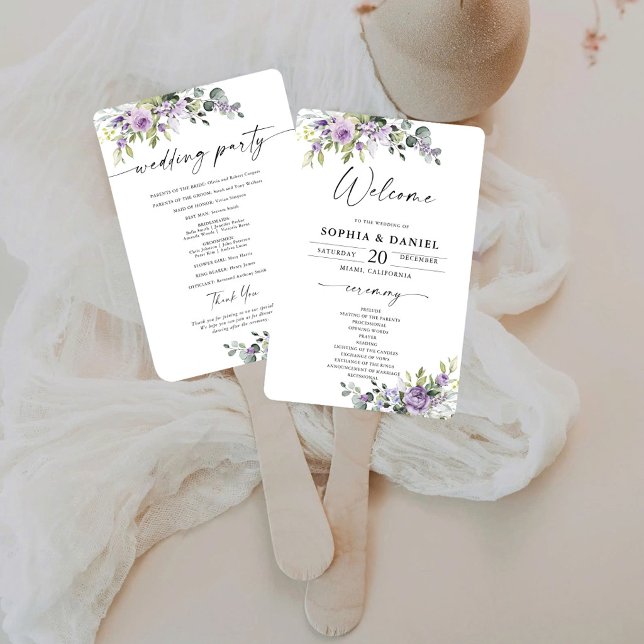 Elegantes lila Blumenein Hochzeitsprogramm-Handfäc Fächer (Von Creator hochgeladen)