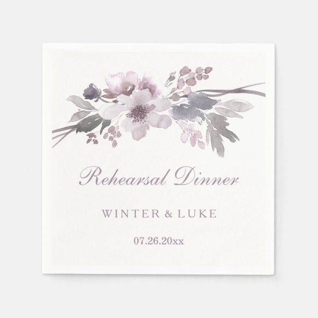 Elegantes Lila Blumenfest Hochzeit Probe Dinner Serviette (Vorderseite)