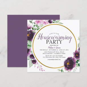 Elegantes Lila Blumenhaus Party Einladung