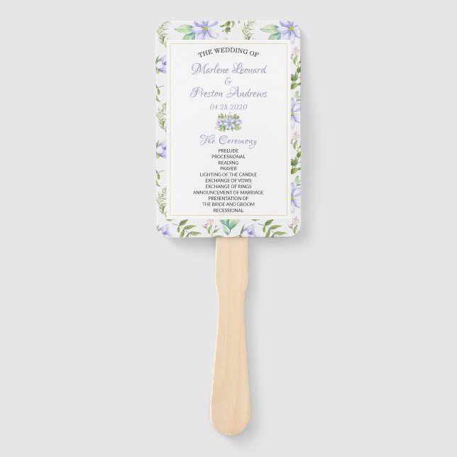 Elegantes Lila Blumenhochzeitprogramm Handfan Fächer (Vorderseite)