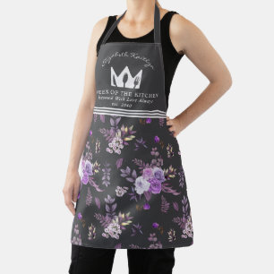 Elegantes Lila Blumenmuster Königin der Küche Schürze