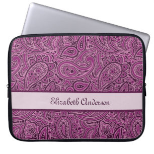 Elegantes lila Blumenpaisley-Muster mit Namen Laptopschutzhülle