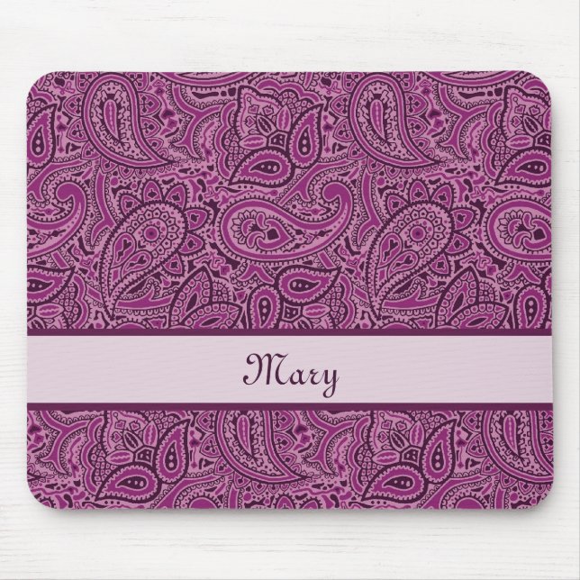 Elegantes lila Blumenpaisley-Muster mit Namen Mousepad (Vorne)