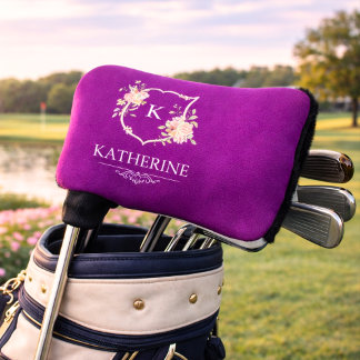 Elegantes lila botanisches Wappen feminin Monogram Golf Headcover