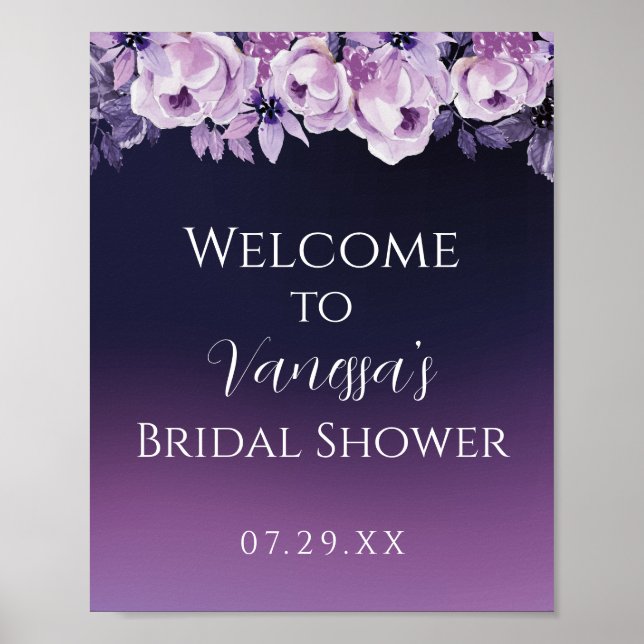 Elegantes, Lila Brautparty mit Blumen Willkommen Poster (Vorne)