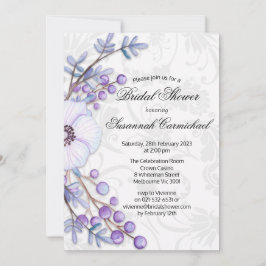 Elegantes Lila Brautparty mit Blumenkranz Damask Einladung