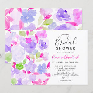 Elegantes lila Brautparty mit floralen Farben Einladung