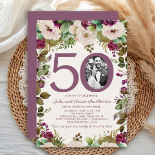 Elegantes Lila Cream Floral Foto 50 Jahre alt Einladung