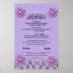 Elegantes lila-farbenes Blumen-Pearl-Islam-Nikah-Z Poster
