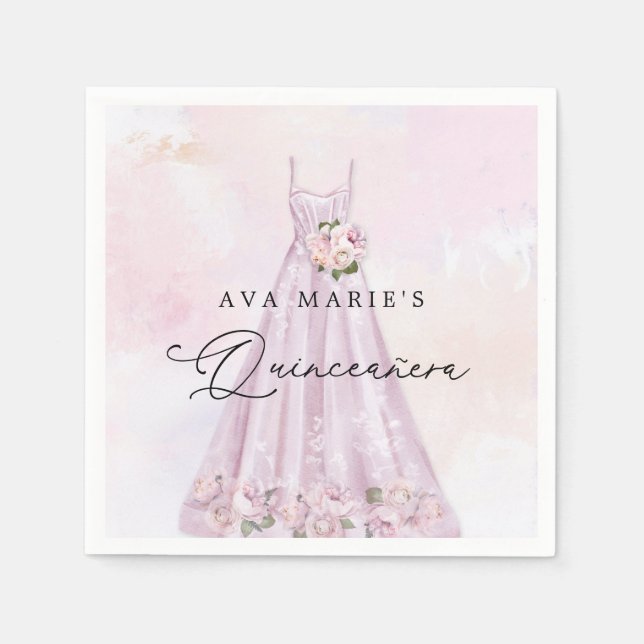 Elegantes Lila Flora Quinceñera Party Napkins Serviette (Vorderseite)