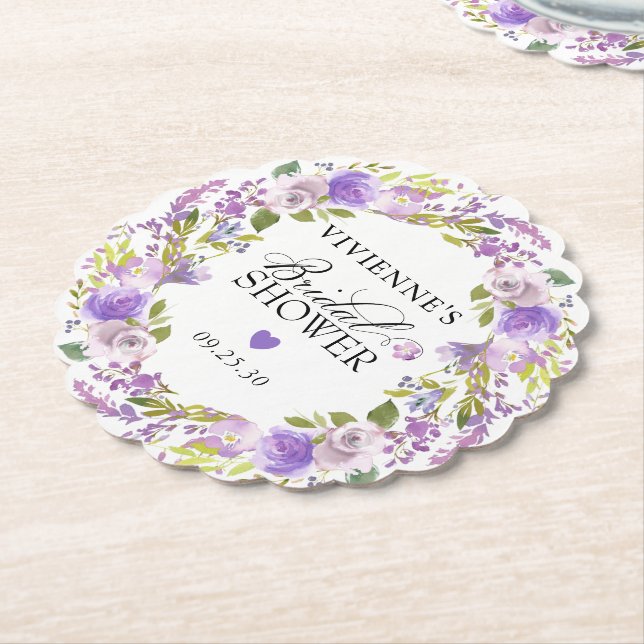 Elegantes Lila florales Brautparty Untersetzer (angewinkelt)