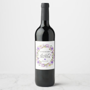 Elegantes Lila florales Brautparty Weinetikett