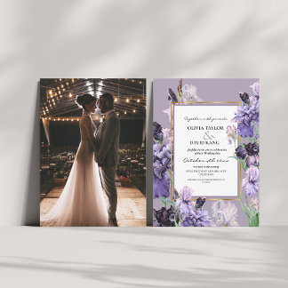 Elegantes Lila florales Hochzeitsfest Foto Einladung