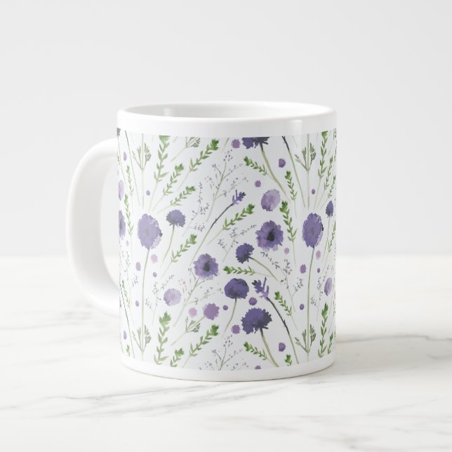Elegantes, Lila, florales Muster Jumbo-Tasse (Vorderseite Links)