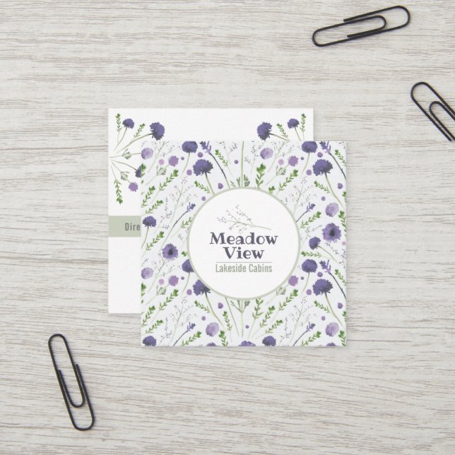Elegantes, Lila, florales Muster Quadratische Visitenkarte (Vorderseite/Rückseite Beispiel)