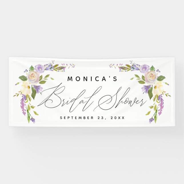 Elegantes Lila, florales Personalisiertes Brautpar Banner (Horizontal)