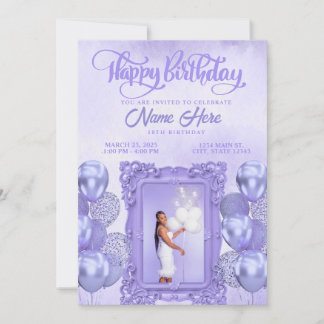 Elegantes Lila Foto Teen Geburtstag Einladung