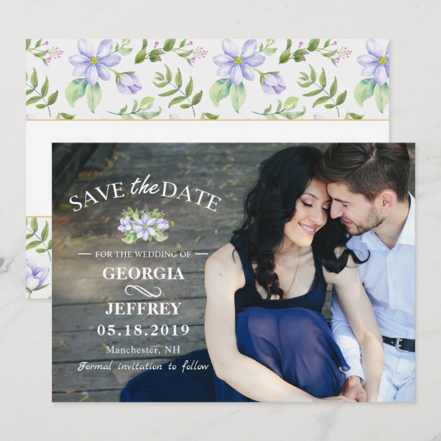 Elegantes Lila Garden Wedding Save the Date Foto (Vorne/Hinten)