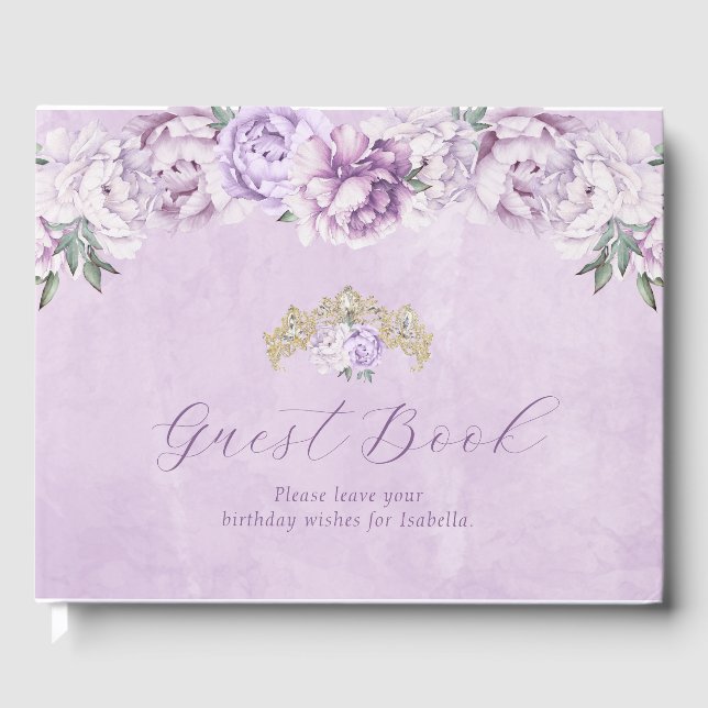 Elegantes Lila Gästebuch in Quinceñera (Vorderseite)