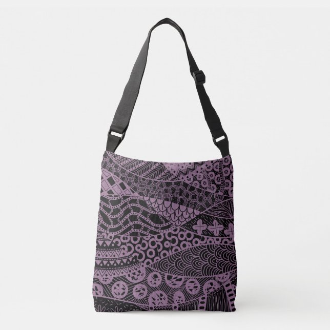 Elegantes Lila geometrisches Abstraktes Tribal-Mus Tragetaschen Mit Langen Trägern (Vorderseite)