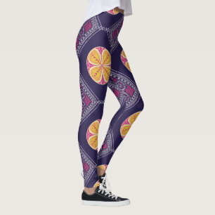 Elegantes Lila Gewebe mit gelbem Blumenmuster Leggings