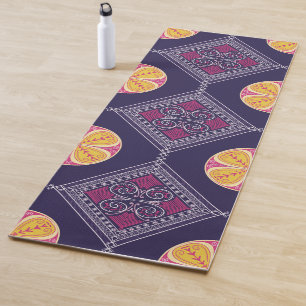 Elegantes Lila Gewebe mit gelbem Blumenmuster Yogamatte