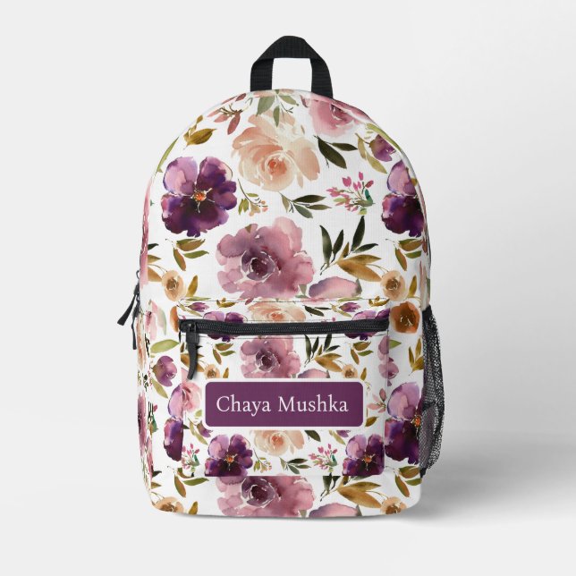 Elegantes Lila Girly-Kind-Namensschild Bedruckter Rucksack (Vorderseite)