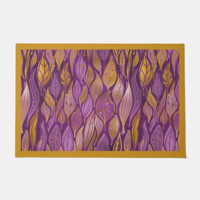 Elegantes Lila Gold Abstrakt Foliage Muster Fußmatte (Vorderseite)