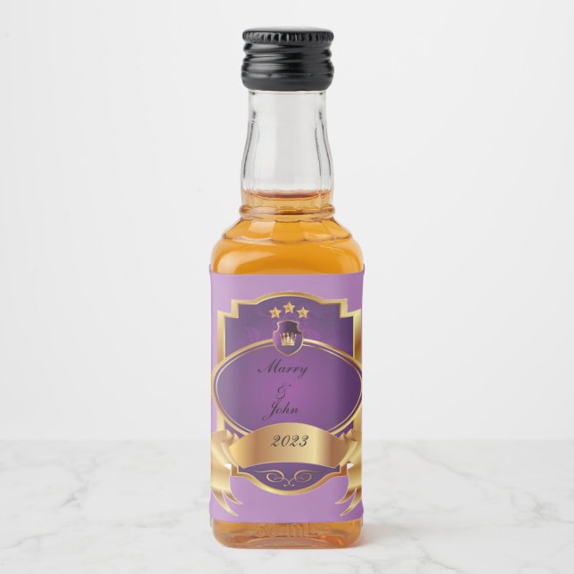 Elegantes lila Gold Alkoholflaschenetikett (Vorderseite)