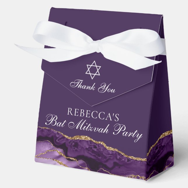 Elegantes Lila Gold Bat Mitzvah Party Geschenkschachtel (Vorderseite)