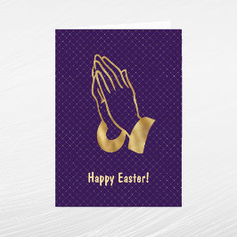 Elegantes Lila Gold Gebet Hände Ostern Feiertagskarte