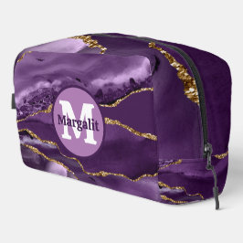 Elegantes Lila Gold Glitzer Agate Dopp Kit Waschbeutel