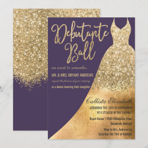 Elegantes Lila Gold Glitzer Dress Debutante Dance Einladung