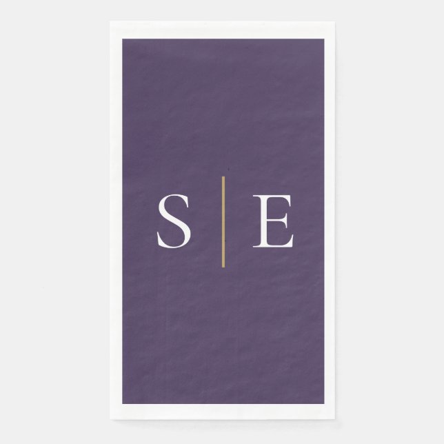 Elegantes Lila-Gold Monogramm Minimalistisch Serviette (Vorderseite)