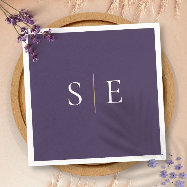 Elegantes Lila-Gold Monogramm Minimalistisch Serviette (Elegant Purple And Gold Monogram Minimalist Napkins)