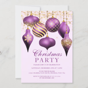 Elegantes Lila Gold Ornaments Weihnachts-Party Einladung