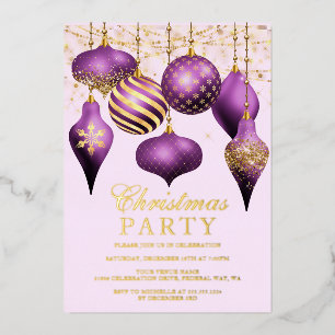 Elegantes Lila Gold Ornaments Weihnachts-Party Folieneinladung