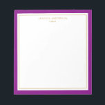 Elegantes Lila Gold Personalisiert Notizblock<br><div class="desc">Dieses Notizblock ist elegant und minimalistisch mit dicken lila Rahmen und dünnen goldenen Rahmen. Personalisieren Sie es mit Ihrem Namen oder Firmennamen.</div>