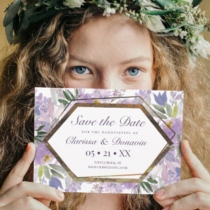Elegantes Lila & goldenes florales Wicca-Handling Save The Date