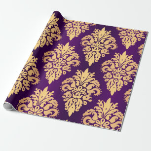 Elegantes lila-goldenes klassisches Damastmuster Geschenkpapier